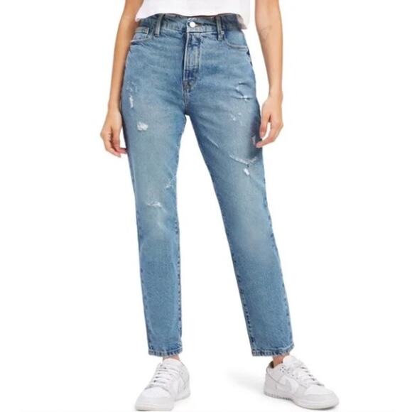 Good American Womens Good Classic Distressed Straight Leg Jeans Size 4 / 27 - Picture 2 of 13
